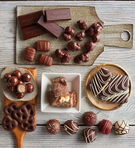 Chocolate pieces beautifully arranged on a table.