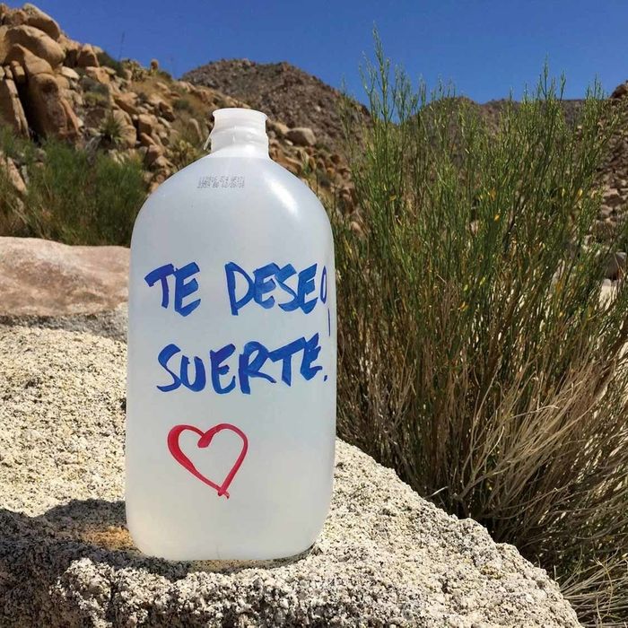 A jug of water labeled with