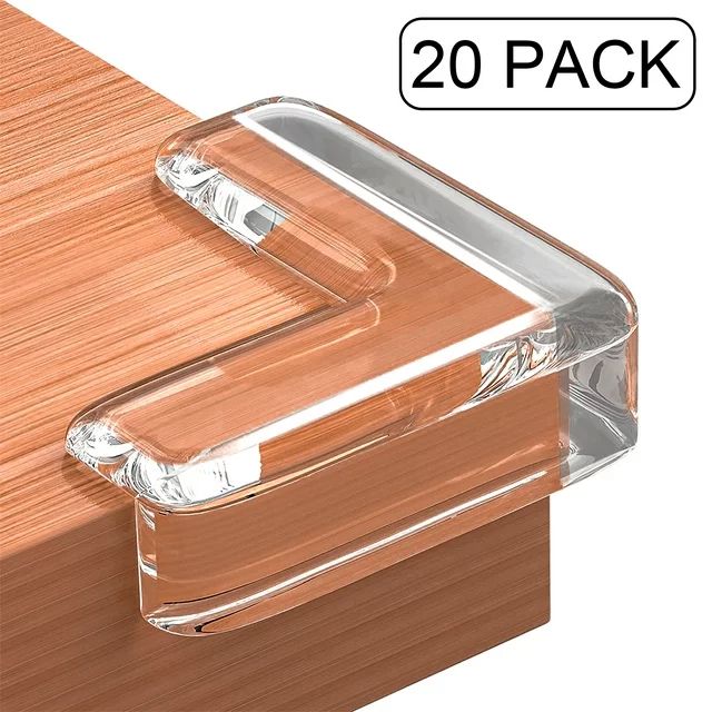 A corner of furniture protected with a clear corner guard