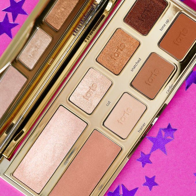 Close-up view of the makeup shades included in the set.