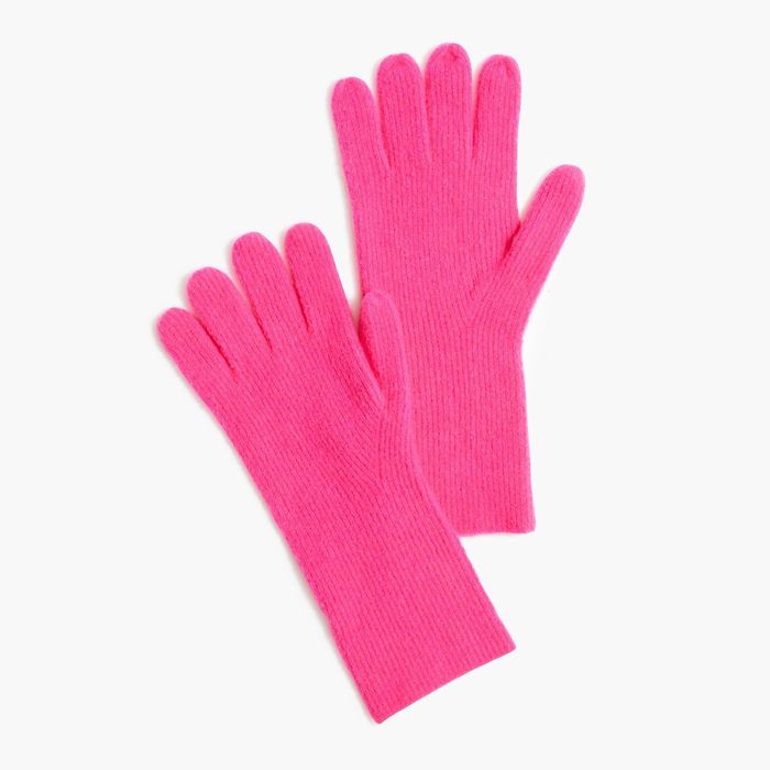 A pair of eye-catching neon pink long gloves