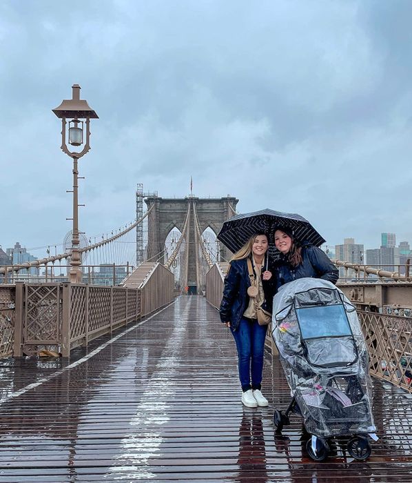 Photo of the stroller cover in action, taken in New York