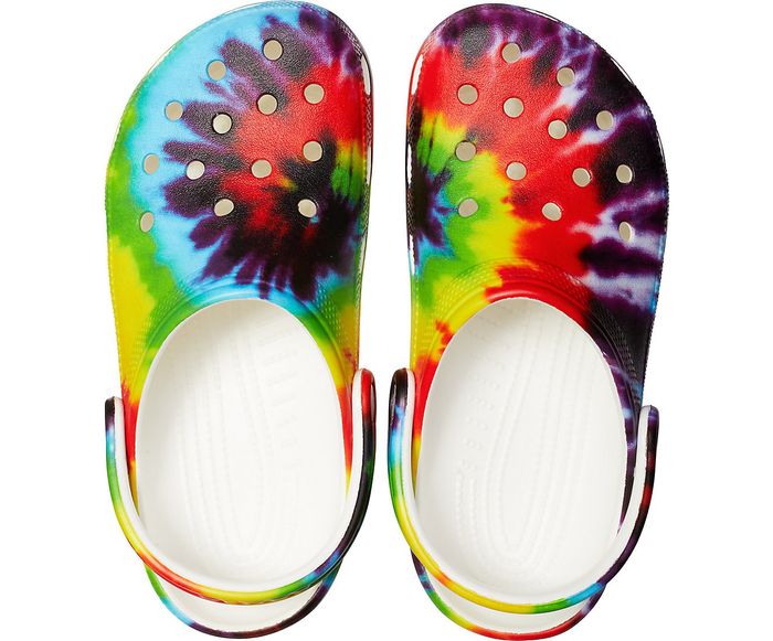 The colorful rubber clogs in purple, blue, red, yellow, and green, with holes for ventilation.