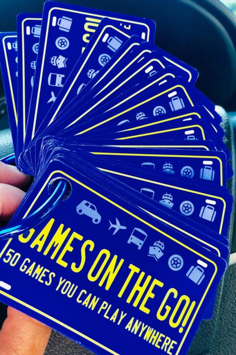 Image of the card set attached to a carabiner
