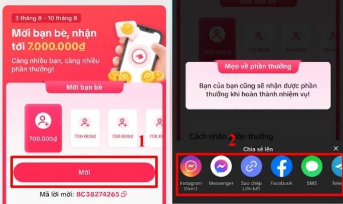 Chọn mục Mời và chia sẻ link liên kết với bạn bè