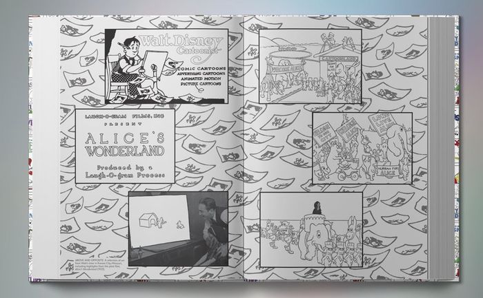 An inside spread of images from the Disney 100 coloring book