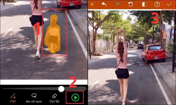Nhấn vào biểu tượng như hình để ứng dụng xóa đối tượng