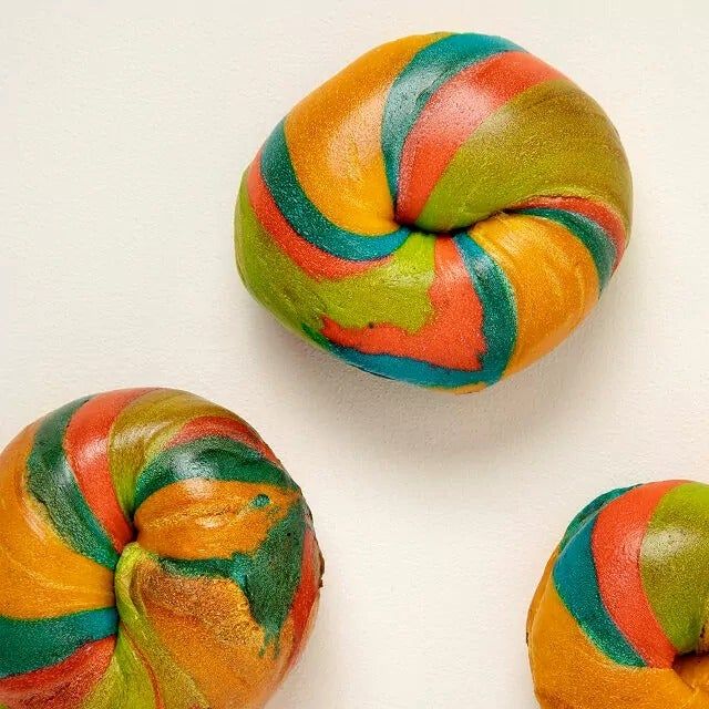 The vibrant and colorful rainbow bagels
