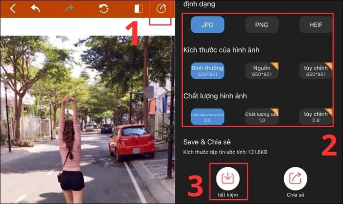 Chuyển đến nút chia sẻ ở góc phải màn hình, chọn cài đặt ảnh và nhấn tải về