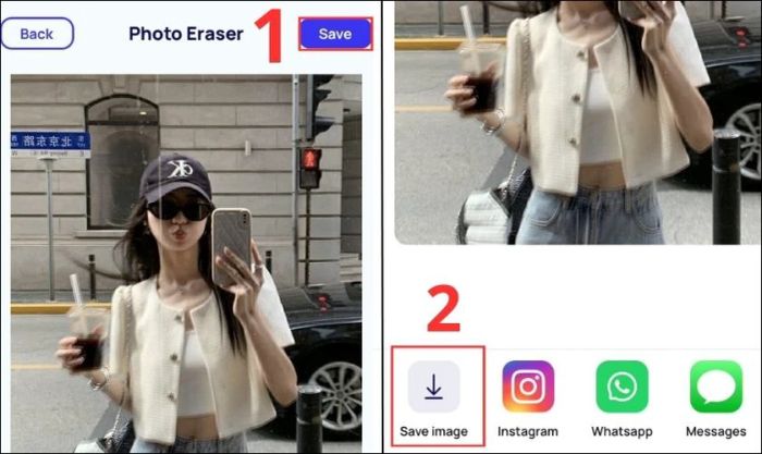 Để lưu ảnh, nhấn vào Save và chọn Save image để lưu lại ảnh.