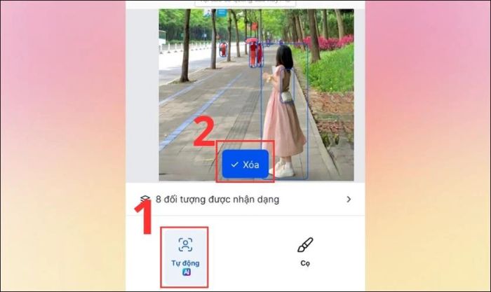 Khi chọn phương pháp xóa tự động, bạn chỉ cần nhấn vào đối tượng cần xóa và chọn tiếp Xóa.