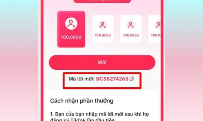 Sao chép mã mời TikTok trực tiếp