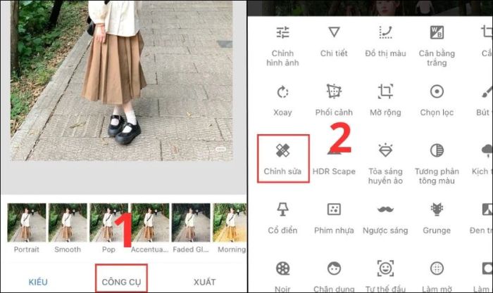 Nhấn vào Công cụ, sau đó chọn Chỉnh sửa.