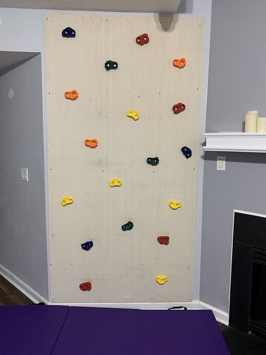 Reviewer’s photo of the mounted rock climbing wall