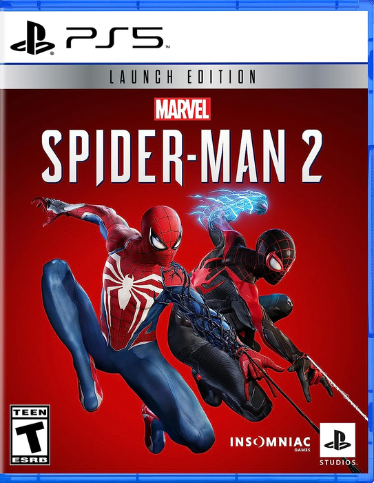 The cover of the game featuring both Peter Parker and Miles Morales in action