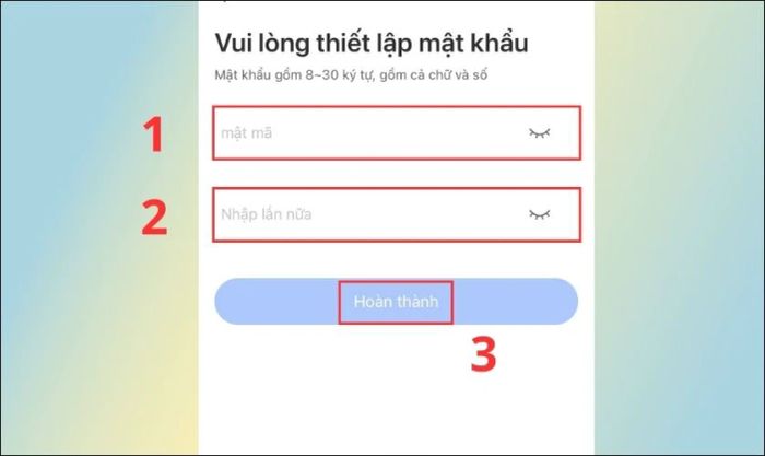 Nhập mật khẩu cho ứng dụng và nhấn vào Hoàn thành khi đã điền xong.