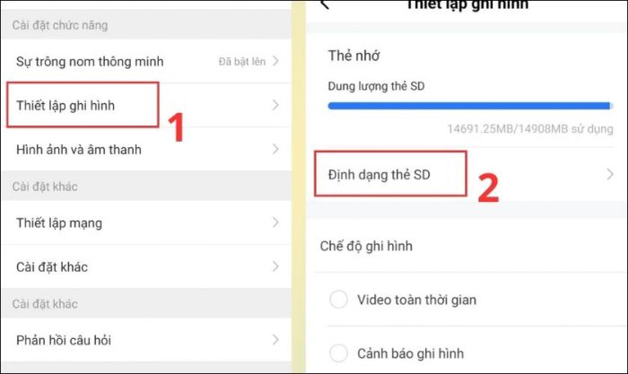 Cài đặt lưu trữ thẻ nhớ trên camera Yoosee