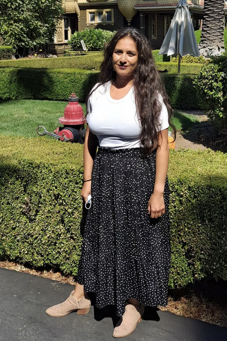Customer showcasing the skirt in black