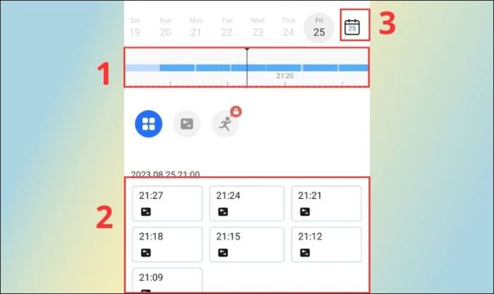 Kéo thanh màu xanh để xem lại các đoạn video đã được ghi hình trong ngày