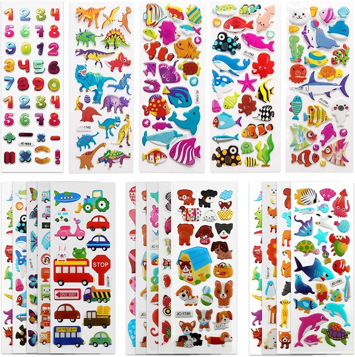 Sheets of colorful puffy stickers