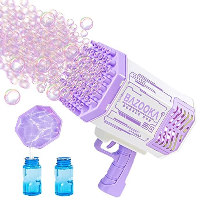 A close-up view of the bubble machine blowing bubbles