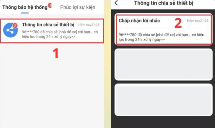 Chọn vào thông báo chia sẻ quyền truy cập camera mà bạn nhận được.