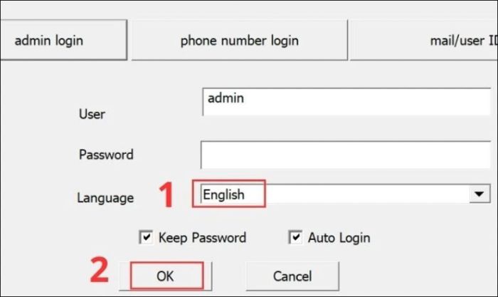 Chọn vào English và nhấn OK để tiếp tục cài đặt.