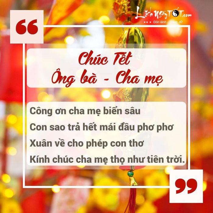 Lời chúc Tết gửi đến ông bà, cha mẹ đầy ắp tình yêu thương và sự kính trọng.