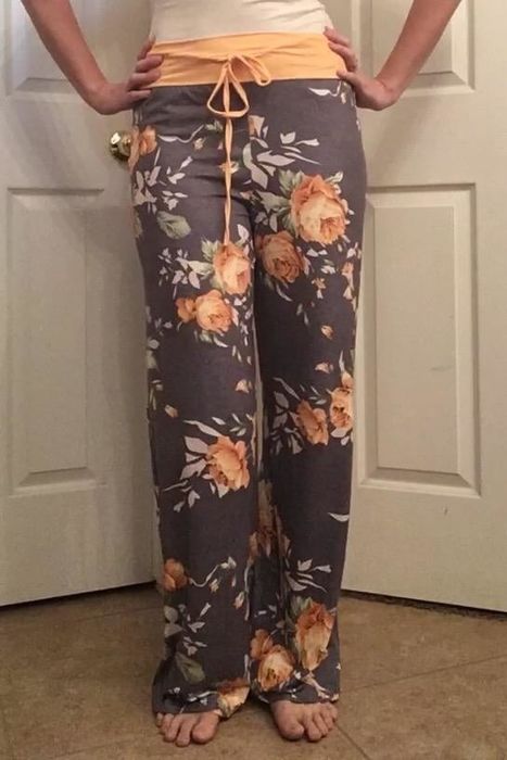 Amazon reviewer wearing high-waisted pajama pants.
