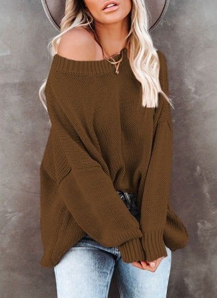 Image of model wearing a brown sweater