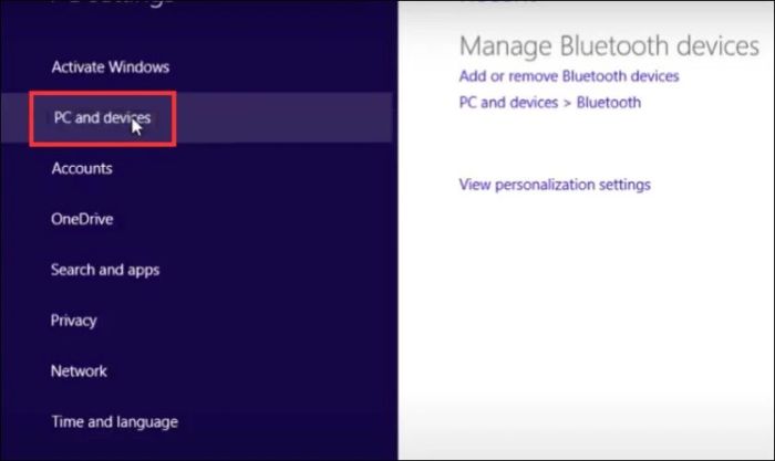 Chọn mục PC and devices