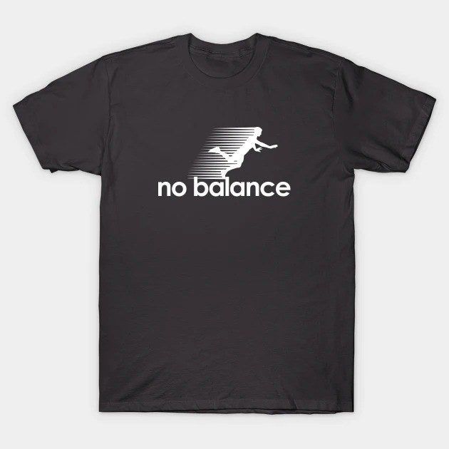 A shirt with a graphic of a person falling, with the words