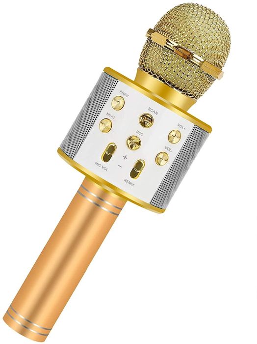 The microphone in a shiny gold finish