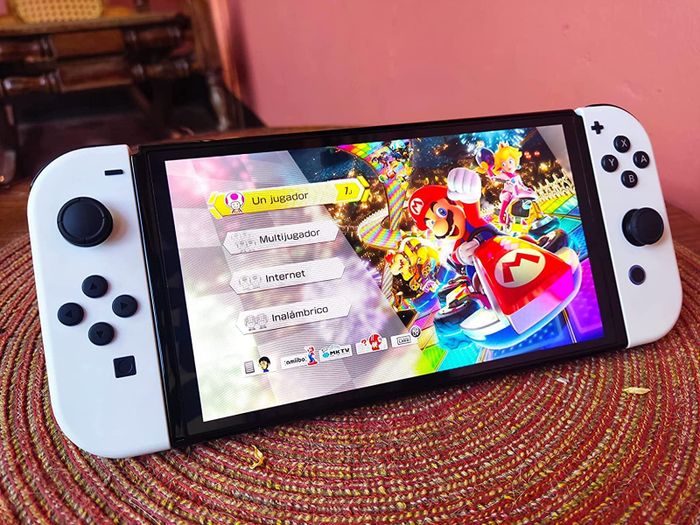 a photo from a reviewer showing the OLED Nintendo Switch