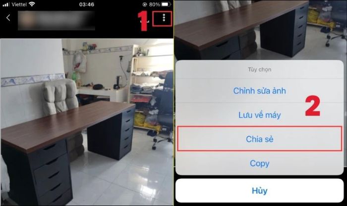Nhấn vào biểu tượng ba chấm và chọn mục Chia sẻ