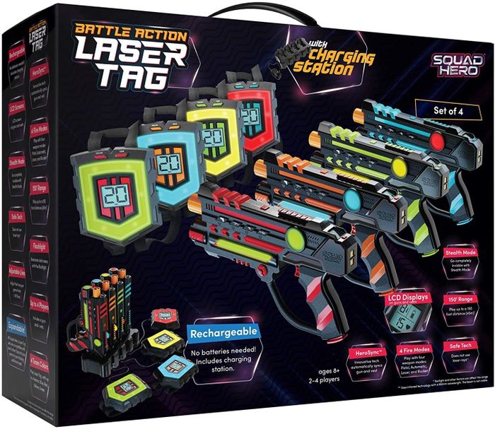The box containing the laser tag set.