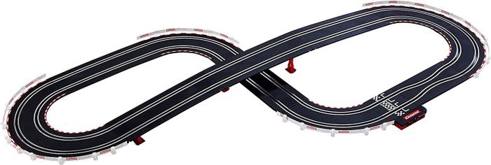 A black track forming a stretched figure-8 loop