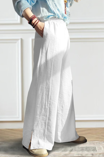 model showing off the white pants