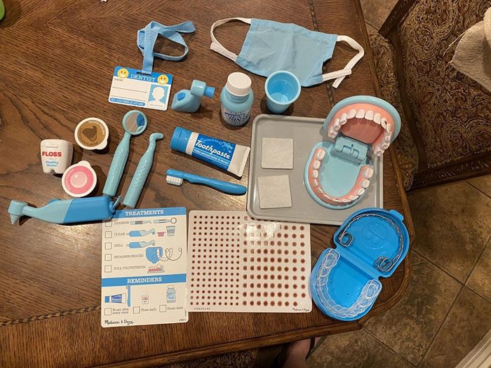 All the pieces from this set spread out across a table