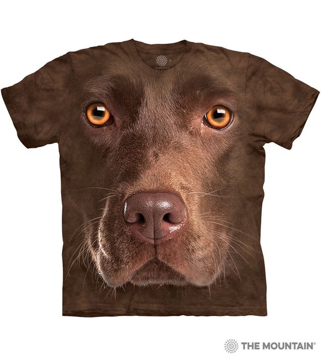 A tee showcasing a close-up of a chocolate lab's face.