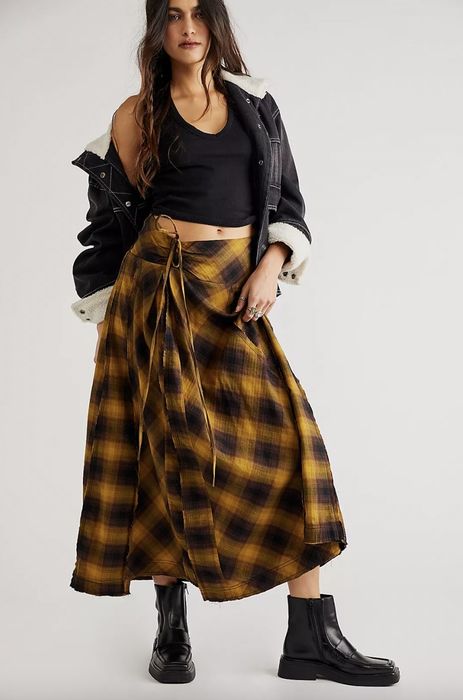 Model wearing a maxi skirt