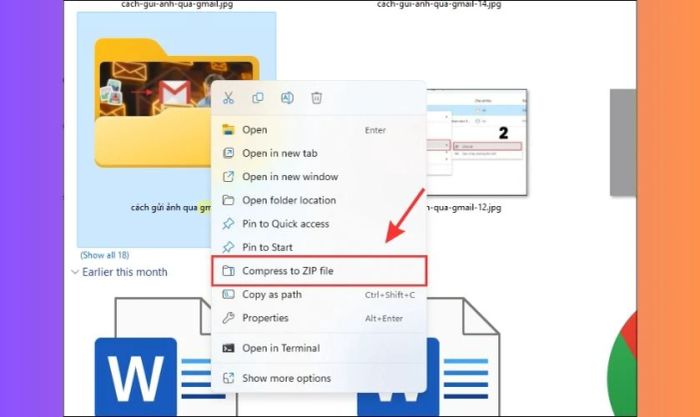 Chọn Compress to ZIP file
