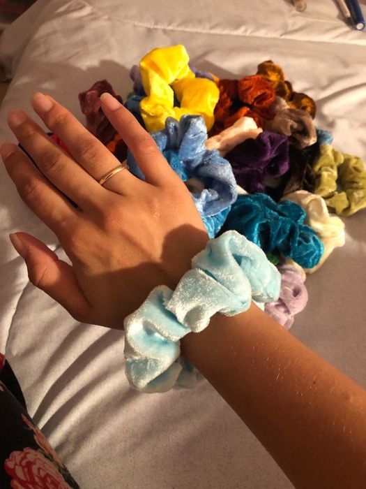 someone sporting one of the scrunchies