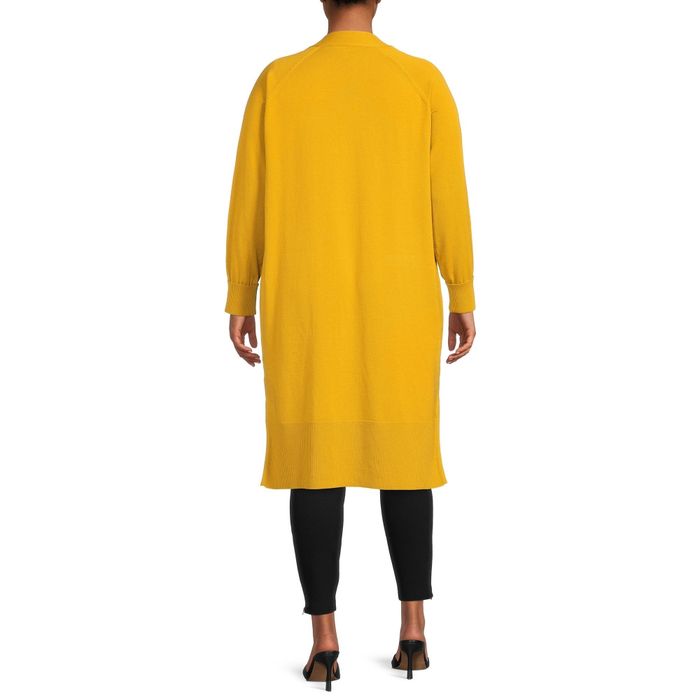 Photo of model wearing a yellow duster