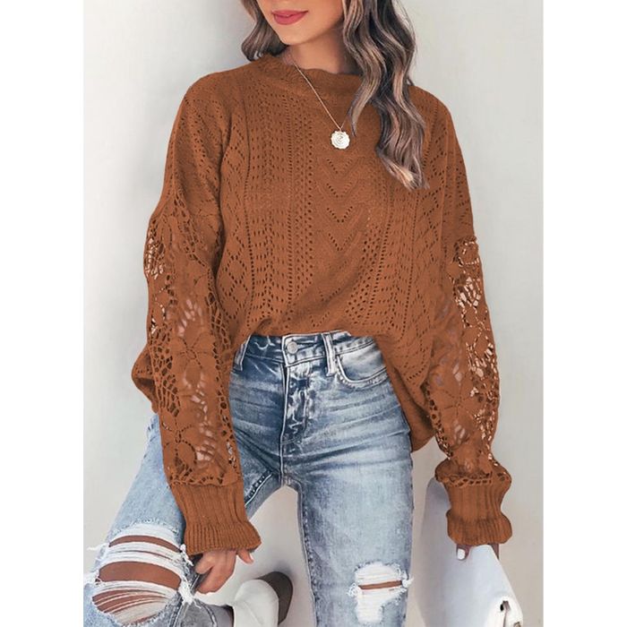 Image of model wearing a brown sweater