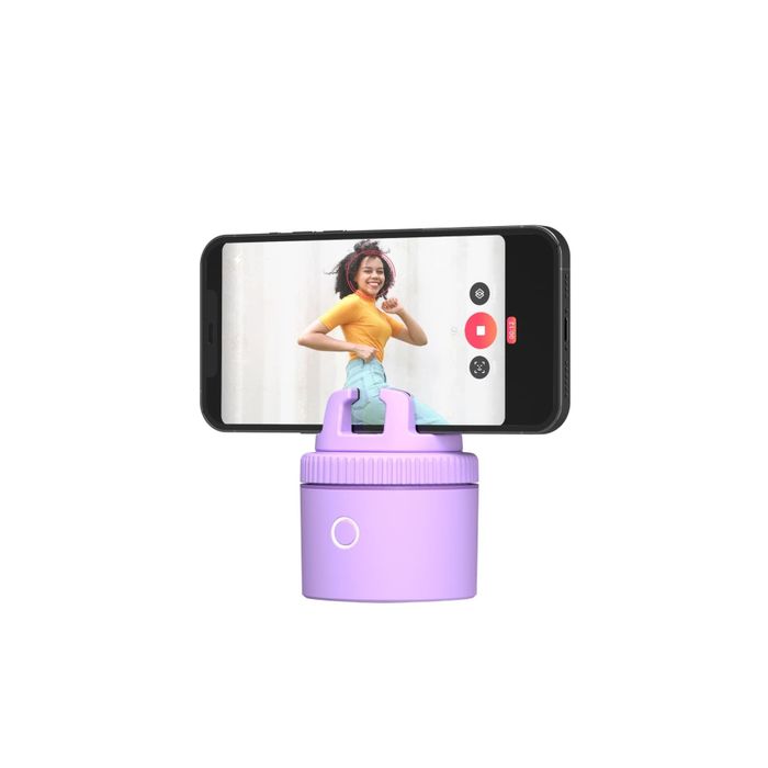 the pod in purple with a phone mounted on it