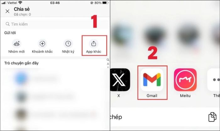 Chọn mục App khác và mở ứng dụng Gmail