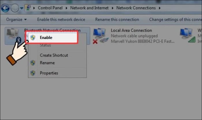 Chọn Enable để kích hoạt Bluetooth