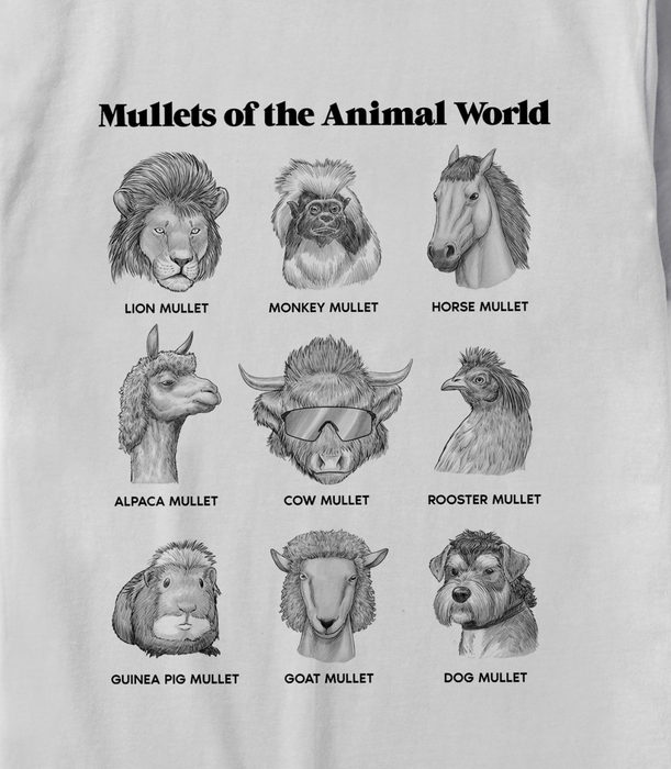 A graphic featuring nine animals proudly flaunting the “mullets of the animal world.”