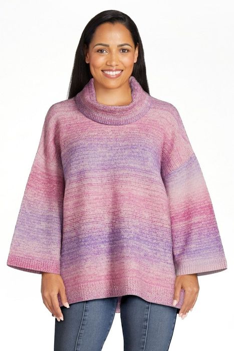 Photo of a model wearing a purple sweater